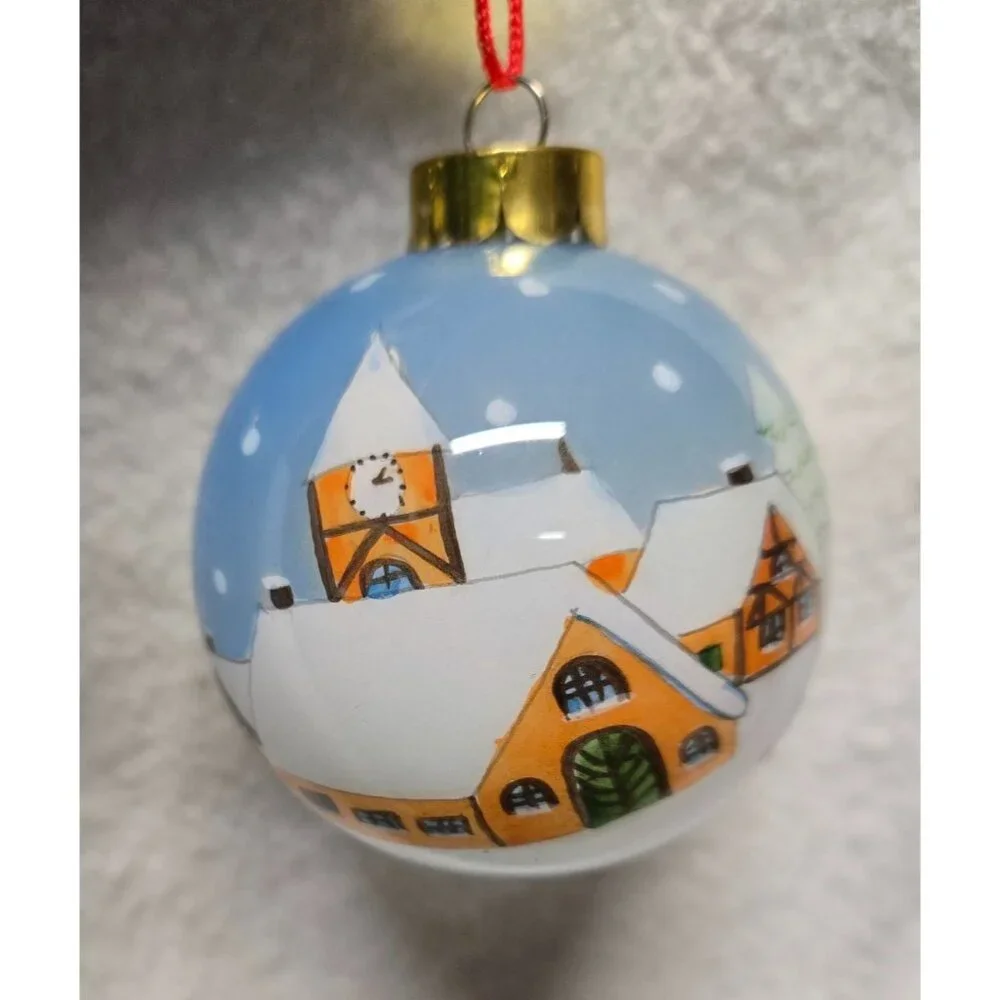 Li Bien Christmas Ornament with Snowman & Village Scene Hand‎ Painted Pier1